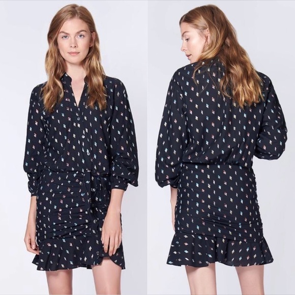Veronica Beard Dresses & Skirts - Veronica Beard Alia Ruched Long Sleeve Mini Dress Black Multi Sz 0